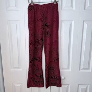 KHAI HOAN‎ Women's Red Velvet Flare Leg Pants High Rise Y2K Boho Festival Size 3